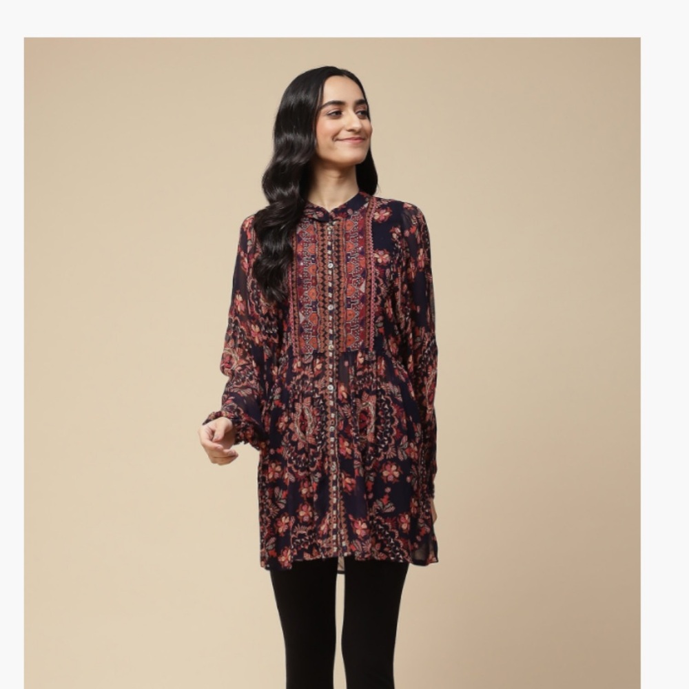 Ritu Kumar Navy and Red Floral Tunic